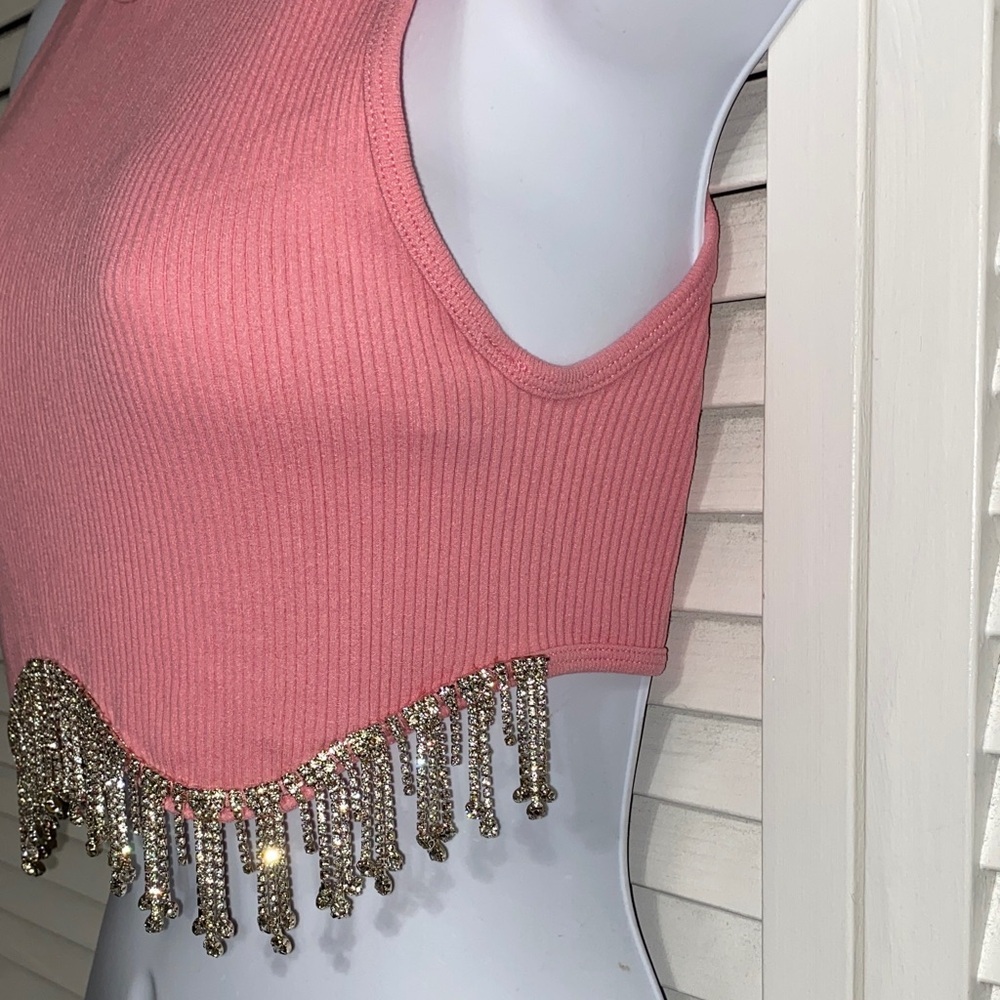 ANWND Pink Sleeveless Top with Rhinestone Fringe! - Picture 4 of 7